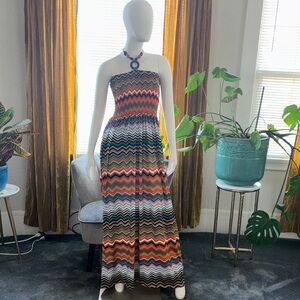 Magic Strapless Chevron Maxi Dress in Orange, Teal, Black, White